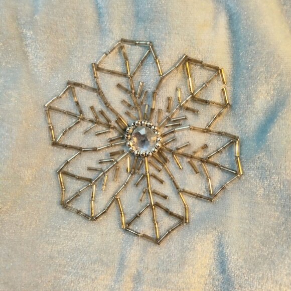 Blue velvet Christmas Stocking Beaded Silver Snowflakes - Picture 5 of 7